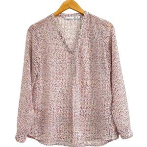 Liz Claiborne Women’s Size S Blouse Multicolor Long Sleeve V Neck Polyester